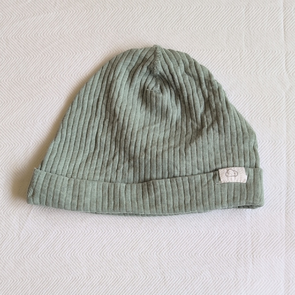 H&M organic cotton ribbed baby beanie hat sage green 6-9 months unisex